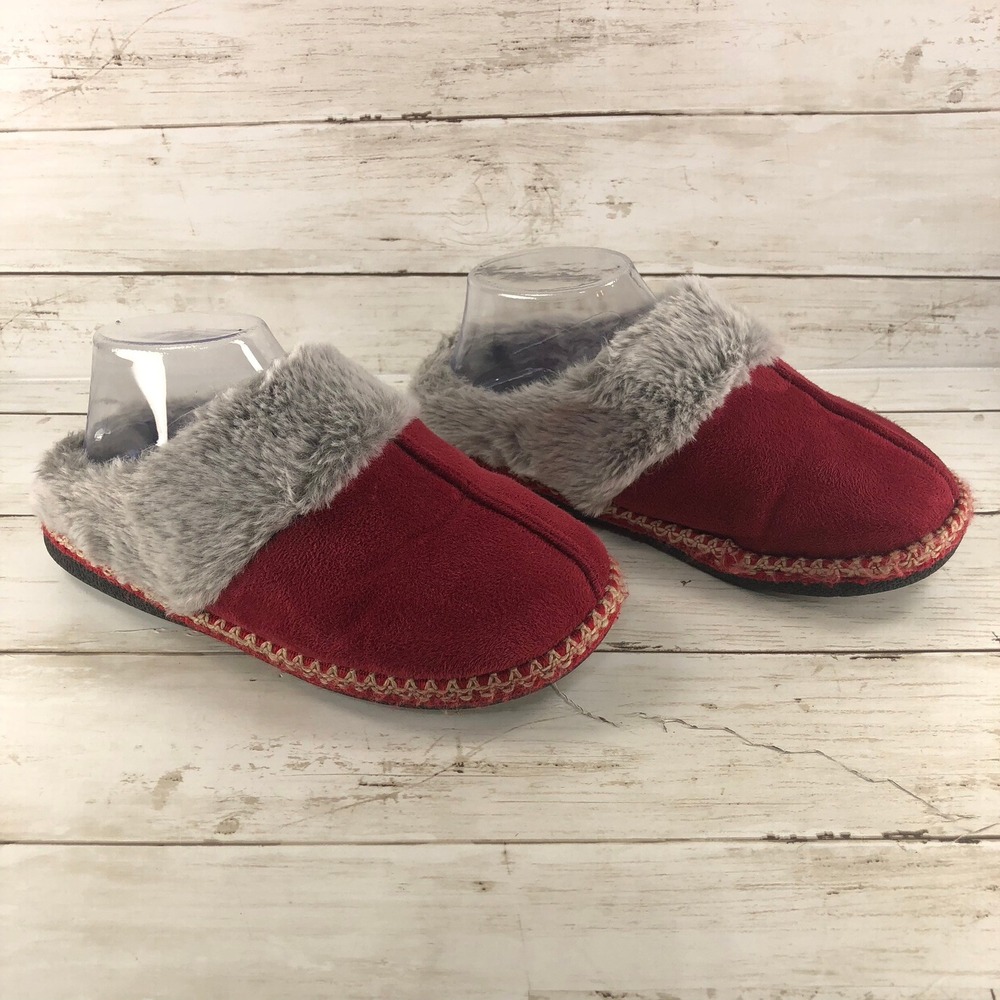 Dreamtoe Womens Burgundy Red Faux Suede Fur Trim Scuff Slippers Small 5-6